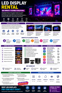 LED display rental screen used for corporate events, concerts, exhibitions, trade shows, and outdoor advertising with high-resolution LED video wall technology.