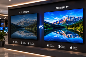 LCD vs LED display technology comparison showing differences in brightness, contrast, and visual performance