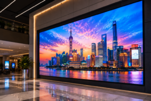 Modern LED display panel showing vibrant digital content in a commercial environment