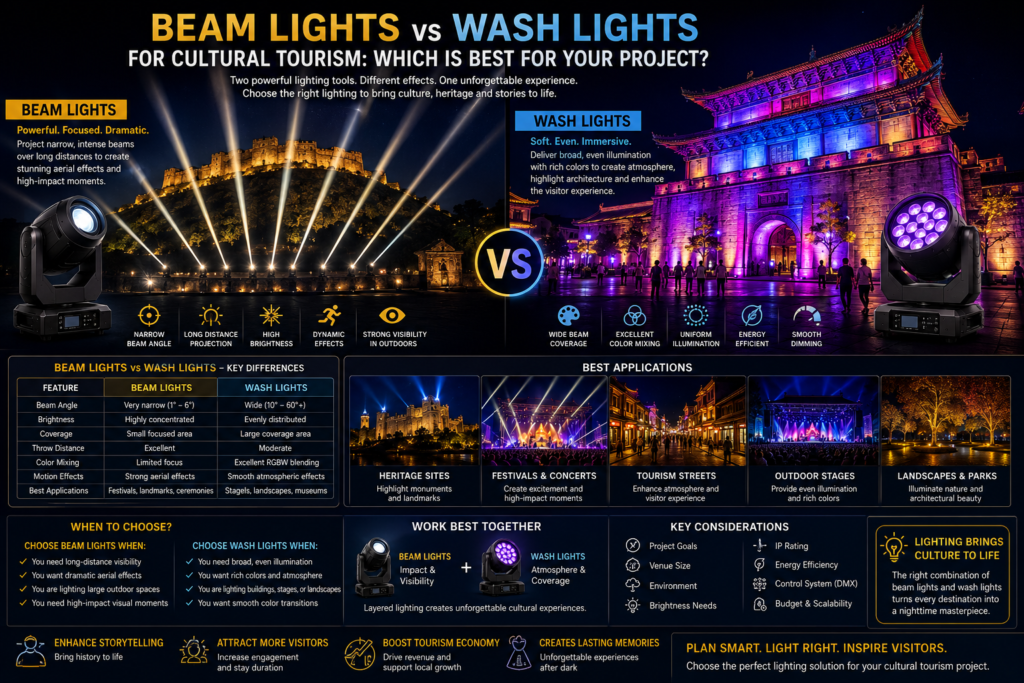 beam lights vs wash lights
